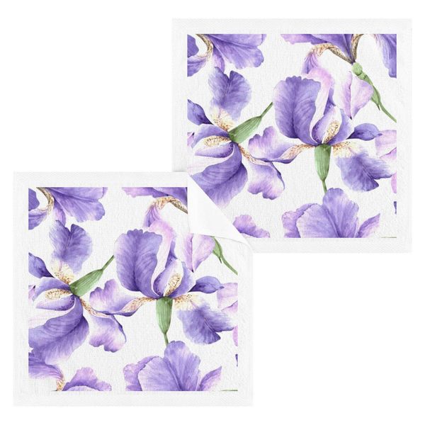 susiyo Lilac Iris Flowers Washcloth Set of 2 Pcs 100% Cotton Small Face Towel, 12 x 12 inch