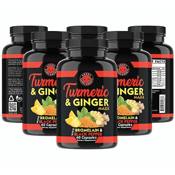 Angry Supplements Natural Turmeric Ginger Maxx, Joint Support Flexibility, 6PK