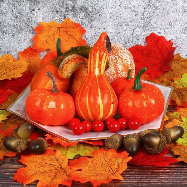 CINECE Halloween Ornament, Pumpkin, Figurine, 108-Piece Set, Artificial Mini, Autumn Leaves, Entryway, Autumn, Display, Photography, Party, Accessories, Acorn, Red Fruit