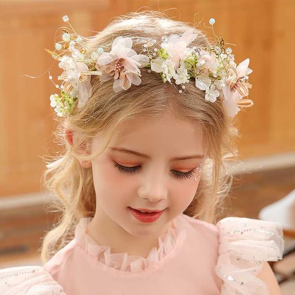 yuruyi Flower Crowns for Women with Pearl，Gold Plated Metal Floral Crown Handmade Hair Wreath, Headpiece for Bridal Wedding Festival Party Photography