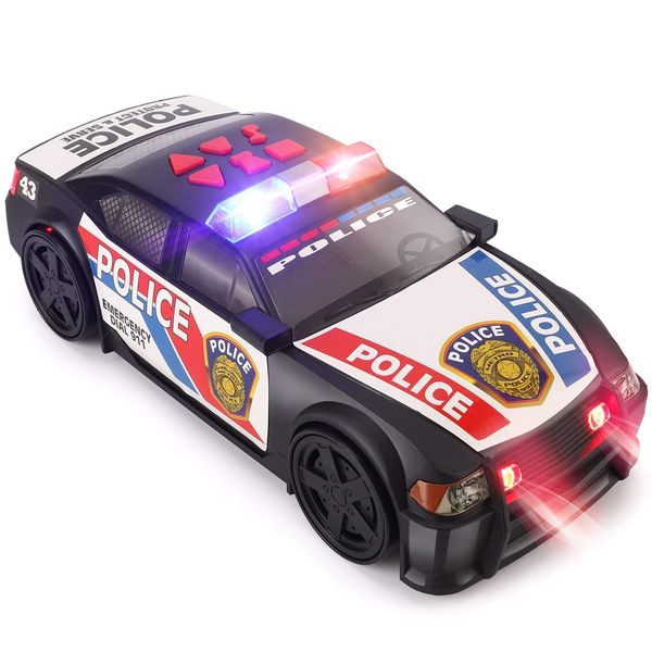 Liberty Imports Motorized Police Cruiser Kids Toy Cop Car Electric Model Rush & Rescue Vehicle 1/16 Scale with Button Activated Forward Reverse Motion, Siren Sounds and Flashing Lights