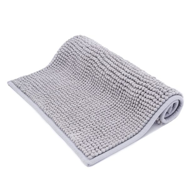 ROSMARUS 43 × 61 cm Bobble Chenille Quick Dry Bath Mat, Non-slip Bathroom Mats Machine-washable, Shower Water Absorbent Thick Bath Rug for Bathroom, Tub,Light Grey