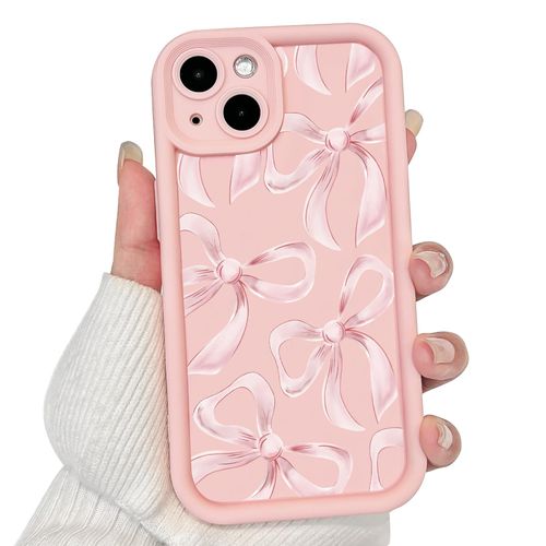 Lovmooful Compatible for iPhone 13 Case Cute Aesthetic Bowknot Ribbon with Pink Design for Girls Women Soft TPU Shockproof Protective Girly for iPhone 13 Case-Big Bow