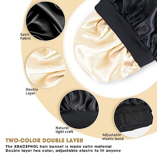 Silk Bonnets For Women,Double Layer Extra Large Satin Sleeping Cap With  Elastic,Satin Bonnet For Curly Hair,Satin Cap