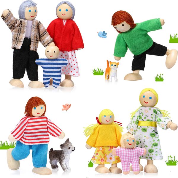 10 Pcs Wooden Dollhouse Set of Mini People Figures Dollhouse Dolls Wooden Doll Pretend Play Figures Accessories for Pretend Dollhouse Toy (Bright Style)