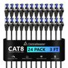 CableGeeker Patch Cables Cat8 3ft 24 Pack Slim, Cat8 Ethernet Patch Cable 40G 2000MHz Support, Snagless RJ45 Cat 8 Patch Cable for Patch Panel to Switch, Flexiable Network Cable - 3 Feet Black