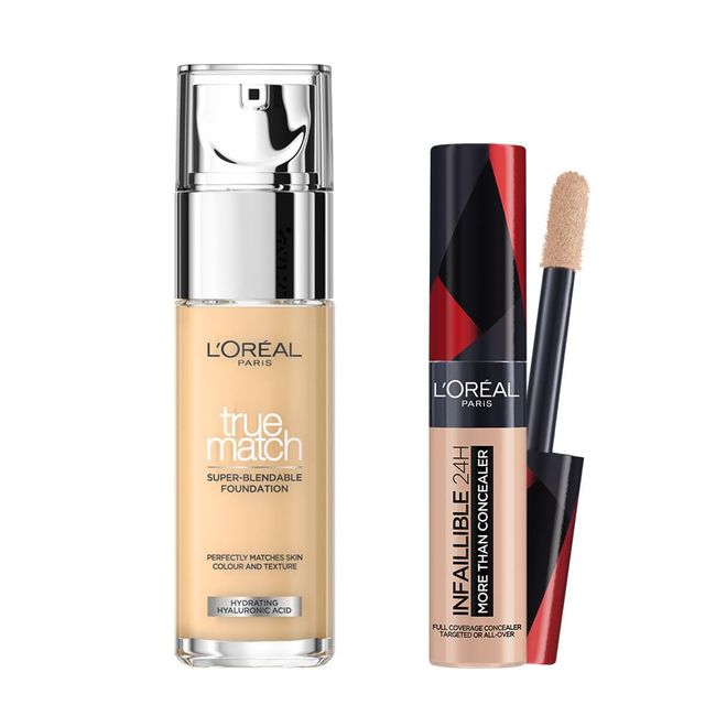 L’Oréal Paris True Match Bakım Yapan Fondöten 1R ROSE IVORY & Infaillible Tüm Yüze Uygulanabilir Kapatıcı 322 Ivory Makyaj Seti