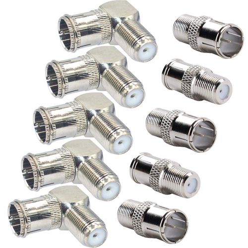 Eagles F Type Push on Quick Coax Connectors - 5pcs F-Type Male Push on to Female Couplers and 5pcs Right Angle F-Type Female to F-Quick Push on Male Adapter