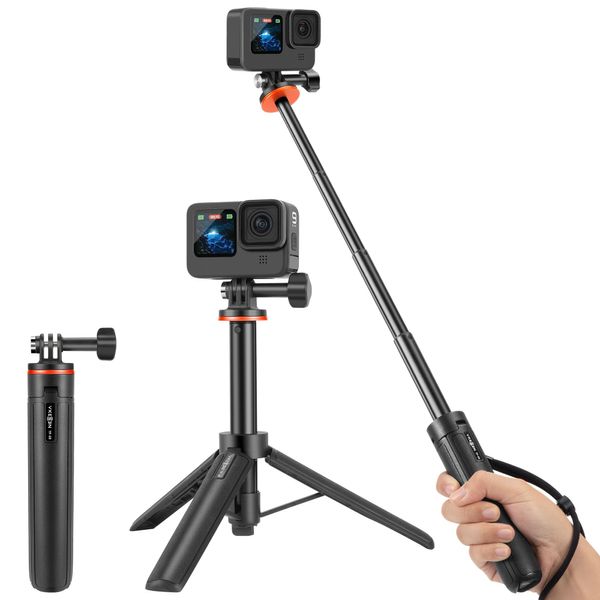 Vkesen Mini Stativ mit Teleskop Pole für Action Cam, Stativ Halterung für Action Camera, Reise Selfie Stick Kompatibel mit GoPro, Insta360 Ace/Ace Pro/ONE RS, DJI Osmo Action, AKASO Action Kameras