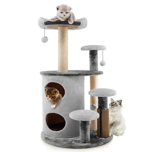 40" Cat Tree Tower Multi-Level Activity Tree with 2-Tier Cat-Hole Condo Grey