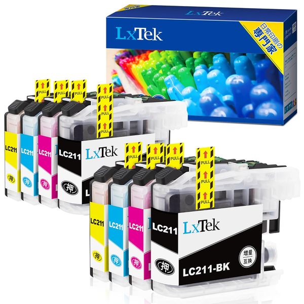 LxTek LC211 Compatible Ink Cartridge for Brother LC211 Ink 4 Color Set x 2 (Total 8) High Capacity / Instruction Manual Included / Remaining Indicator / Individual Packaging for DCP-J562N DCP-J762N