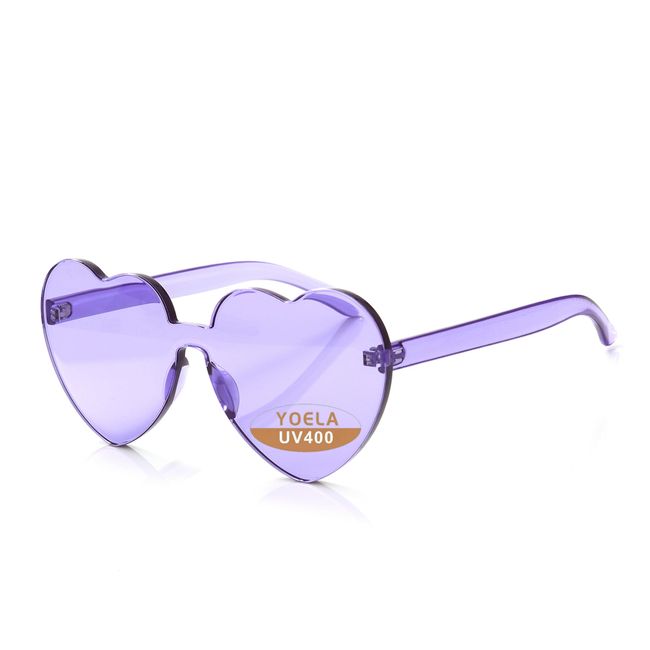 OLIN Heart Oversized Rimless Sunglasses One Piece Heart Shape Eyewear Colored Sunglasses for Women Purple, Heart