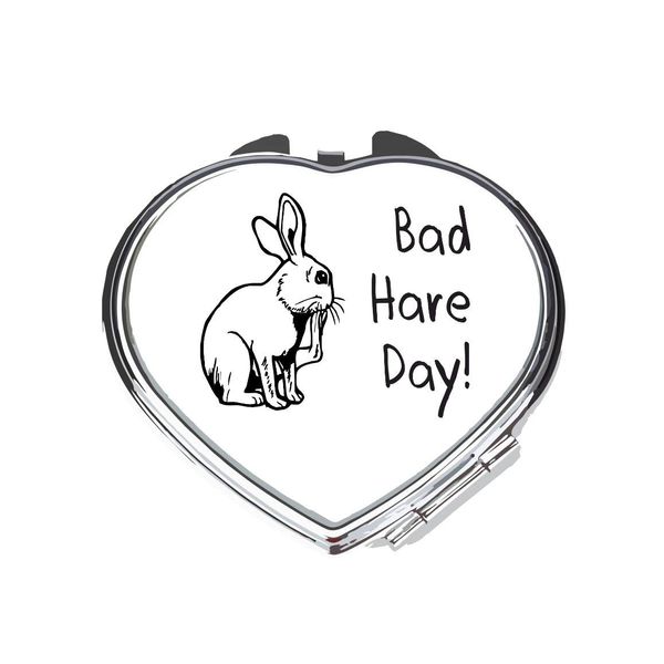 Bad Hare Day Make Up Statement folding compact pocket mirror - silver heart shape