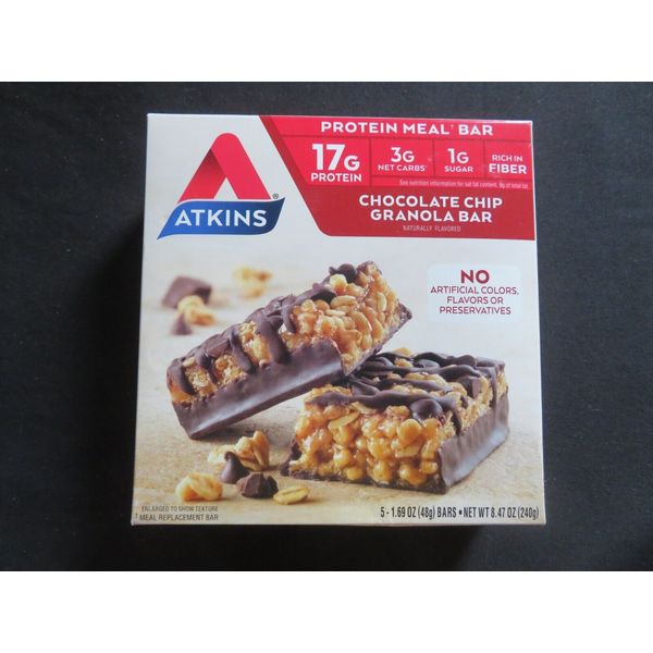 (5) Count Box Atkins Protein Meal Bar Chocolate Chip Granola Bar 8.47 Oz !