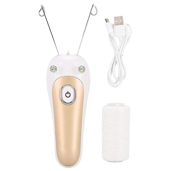 Hair Removal Threading Tools, 5W Mini Long Lasting Facial Physical Epilators Fast Cotton Threading Hair Removal Machine With Batteries for Women Face Arm Leg Use (Gold)