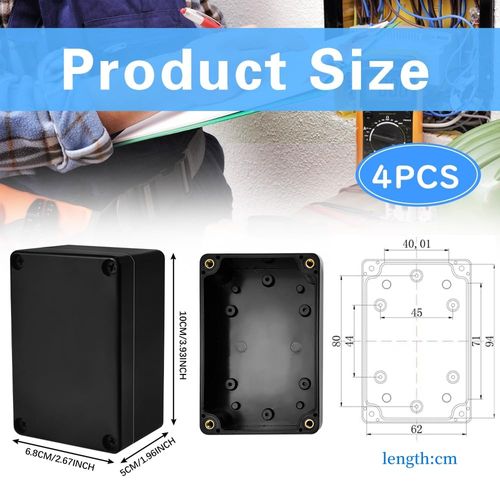 ADERTOS 4 PCS IP65 Waterproof Junction Boxes External Electrical Junction Box Outdoor Cable Connection Junction Box Plastic Project Junction Box Enclosure for Electronics Case Box - 100x68x50mm/Black