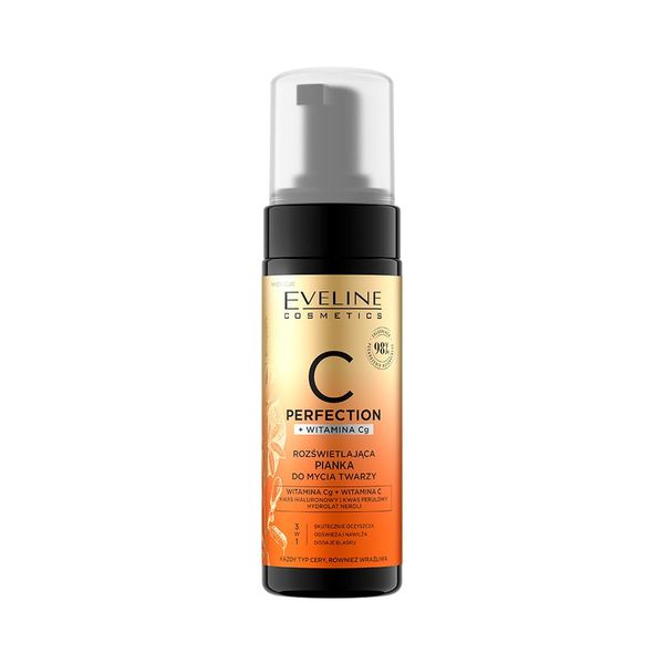 Eveline Cosmetics C-Perfection Vitamin C Brightening Facial Cleansing Foam, Revitalising Cleanser for All Skin Types, 150 ml
