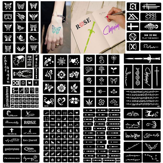4 sheets Temporary Tattoo Stencils, Tattoo Stencil Kit for Women