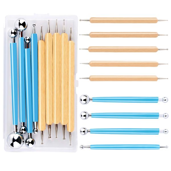 Riddur Dotting Tool Set, Dotting Pens mit Ball Styluses Tools, Nail Art Pen Set mit Aufbewahrungsbox, Marmorierungswerkzeug, Nailart Tools für Rock Art Painting Nail Beauty Design (9 Stück)