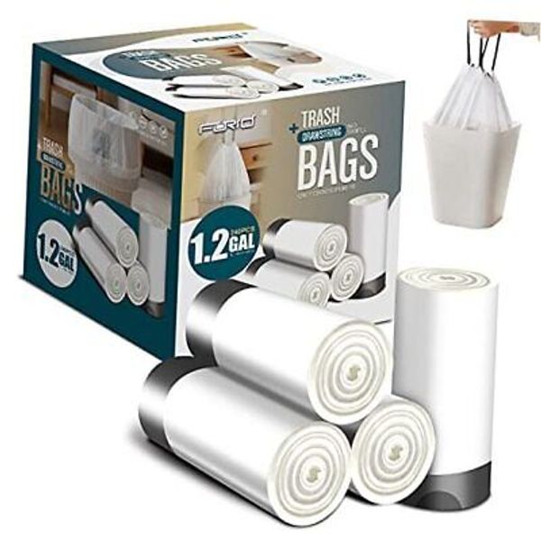 Mini Drawstring Trash bags - 1.2 Gallon White Plastic 1.2 gal-240-white