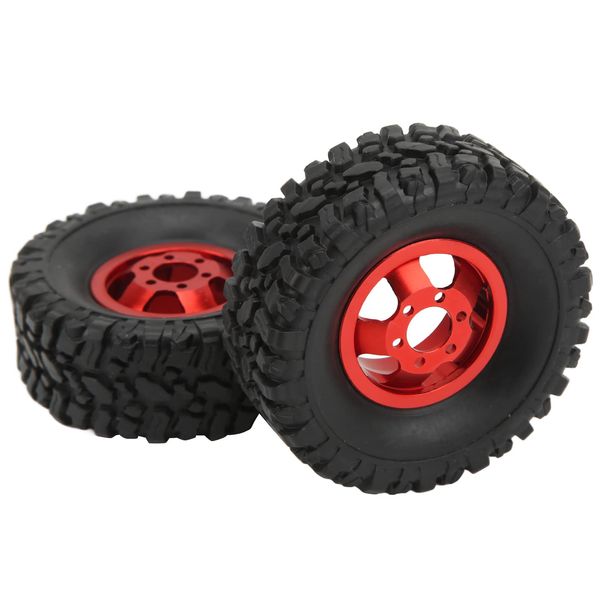 RC Rubber Tires,4WD Rubber Tires Aluminum Alloy Wheel Hub for C14 C24 B14 B24 B16 B36 1/16 RC Car Upgrade Part(red)