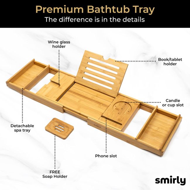 Extendable Bathtub Tray Bamboo Spa Bathtub Caddy Organizer Hanging