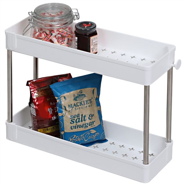 Astro 310-27 White Slim Under Sink Storage Rack, 2-Tier Kitchen Rack, Under Washbasin, Storage Rack, Kitchen Storage, Condiment Rack, Includes Hooks, Space Saving