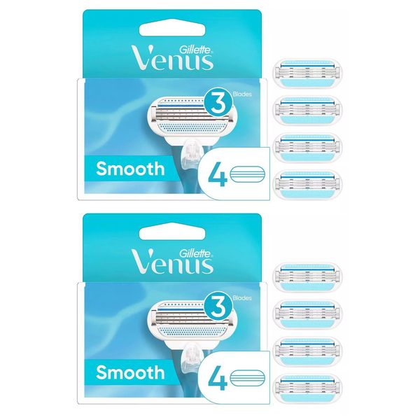 Venus Smooth Women's Razor Blade Refills - 4 Count 2 Pack - 8 Refills Total