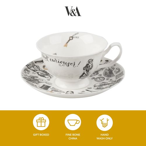 V&A Alice in Wonderland Tea Cup and Saucer, 210 ml (7 fl oz), White