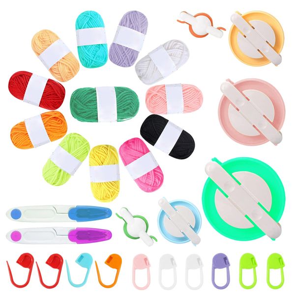 Pompom Maker Kit 6 Pom, 12 Pcs Handmade Pom Pom Tool Set, 2 Threadcutter Scissors, 10 Stitch Markers