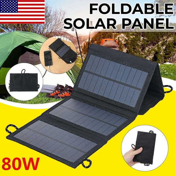 100W USB Solar Panel Kit Folding Power Bank Outdoor Camping Hiking Phone Charger