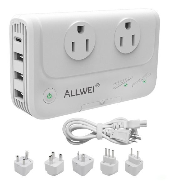 ALLWEI International Travel Adapter 220V to 110V Step Down Power Voltage Converter for Hair Straightener/Curling Iron, Universal Power Plug Adapter UK, US, AU, EU, IT, India …