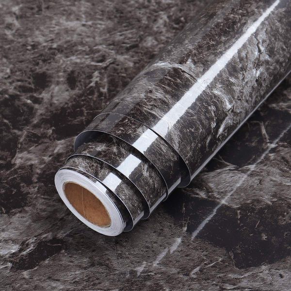 LaCheery Large Size 36"x160" Dark Emperador Marble Contact Paper Removable Countertop Contact Paper Waterproof Self Adhesive Wallpaper Peel and Stick Backsplash for Kitchen Cabinets Counter Top Covers