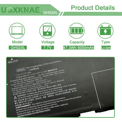 UGXKNAE GH02XL L75253-271 Laptop Battery for HP Chromebook 11A G8 11 G8 14 G6 Chromebook X360 11 G3 14AT-NA000 NA0010CA NA0010DS Series HSTNN-DB9M GHO2XL L75783-005 L75253-2C1 7.7V 47.3Wh 6000mAh