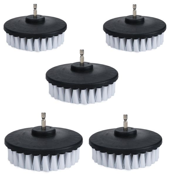 5 Piece 4 inch Drill Brush Soft Bristle White Quick Change Shaft