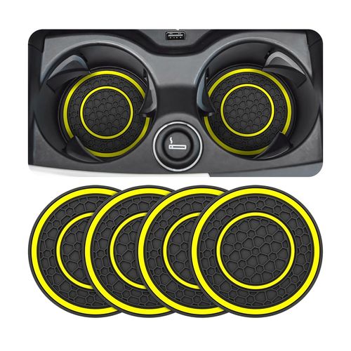 Osilly Car Coasters for Cup Holder, 2.75 Inch No-Slip Anti Dust Insert Coaster, Universal Auto Waterproof Coasters Silicon Insulation Cup Mats for Woman Man, Suit for Vehicle (Black/Yellow, 4PCS)