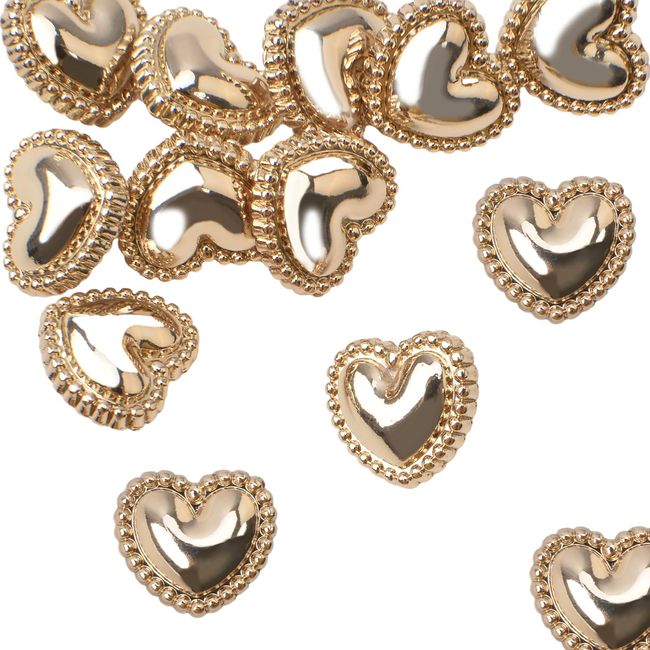 URROMA 30 Pcs Metal Heart Buttons, Gold Retro Vintage Buttons Heart Metal Buttons Sew on Buttons Embellishments for DIY Crafts, 15mm