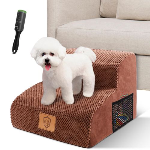 MASTERTOP Dog Stairs, 2 Steps Slope Dog Steps for Bed Sofa, High Density Foam Dogs Ramps with Washable Cover, Non-Slip Pet Steps Ladder for Small Older Injured Dogs Cats