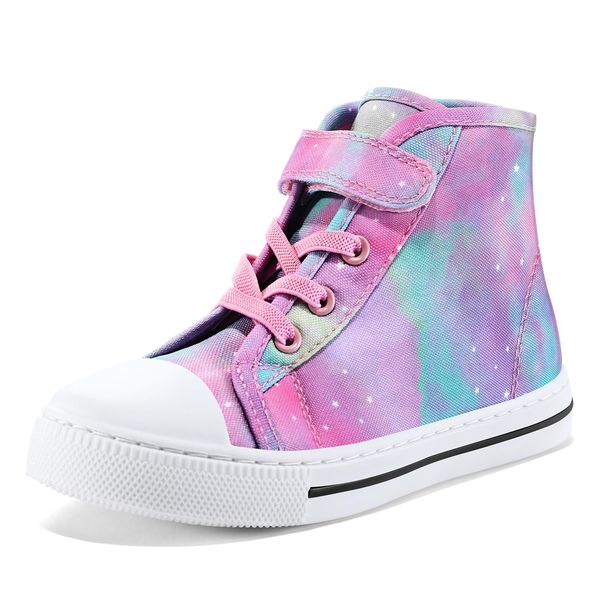 K KomForme Toddler Sneakers Girls Canvas High Top Walking Shoes with Hook and Loops Colorful