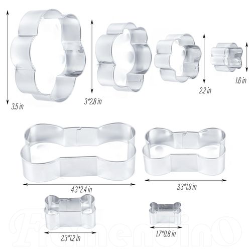 Framendino, 8 Pack Dog Bone Cookie Cutter Set Dogs Paw Print Shaped Stainless Steel Biscuit Mold for Treats Baking (4 Size)