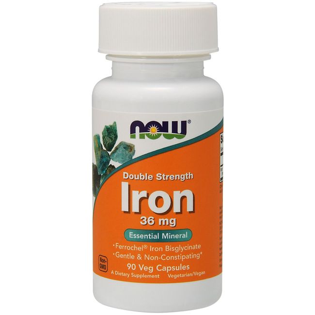 NOW Foods Iron Double Strength, 36 mg, 90 Veg Capsules