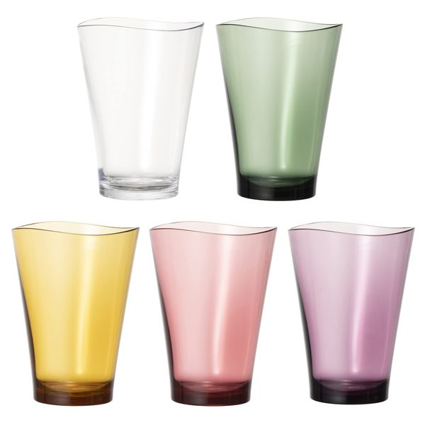 Plakira Asymmetrical Tumbler, Glass, Cup, 5-Color Set, 10.8 fl oz (320 ml), Set of 5, Dishwasher Safe, For Camping, Heat Resistant up to 212°F (100°C), Will Never Crack, Tritan Material, Made in Japan