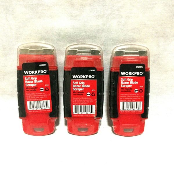 WORKPRO SOFT GRIP RAZOR BLADE SCRAPER RED /  LOT OF 3