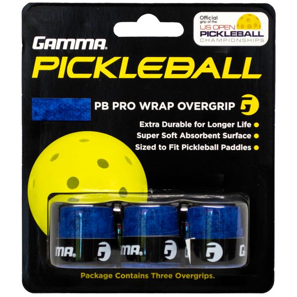GAMMA Pickleball PRO WRAP OVERGRIP, Extra Tacky, Durable, Moisture Absorbent, White, Blue