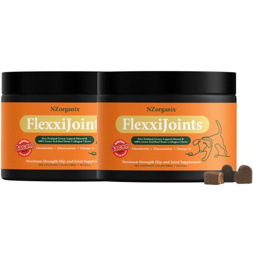 NZorganix FlexxiJoints Hip and Joint Supplement Chews for Dogs, Cats • 100% Grass-Fed Beef Bone Collagen New Zealand Green-Lipped Mussels • 100 Chews 2-Pack