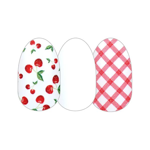 Cherry-Picked - Color Street Nail Strips (Fruit Punch 2021) Red Cherries & Gingham Pattern Design FDC287