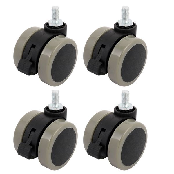 sourcingmap 2-inch Twin PU Wheel M8 Threaded Stem Connector Brake Swivel Caster 4pcs
