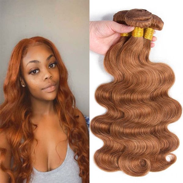 Color 30 Brown Body Wave Bundles Human Hair #30 Light Brown Body Wave Bundles Double Weft Brazilian Remy Hair Extensions Wet and Wavy Bundles Silky Soft for Black Women 24 26 28 inch