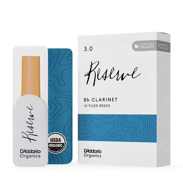 D'Addario Organic Reserve Bb Clarinet Reeds - Reeds for Clarinet - The First & Only Organic Reed - 3.0 Strength, 10 Pack