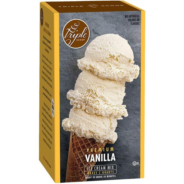 Triple Scoop Ice Cream Mix, Starter for use with Home Ice Cream Maker, Non-Gmo, No Artificial Colors or Flavors, Ready in Under 30 Mins (1, Vanilla)